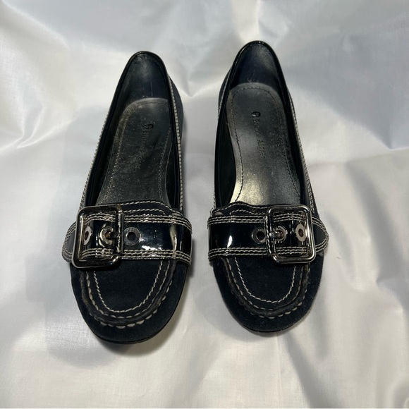 Etienne Aigner Navy Blue Suede Silver-Buckled Loafer - Picture 3 of 10